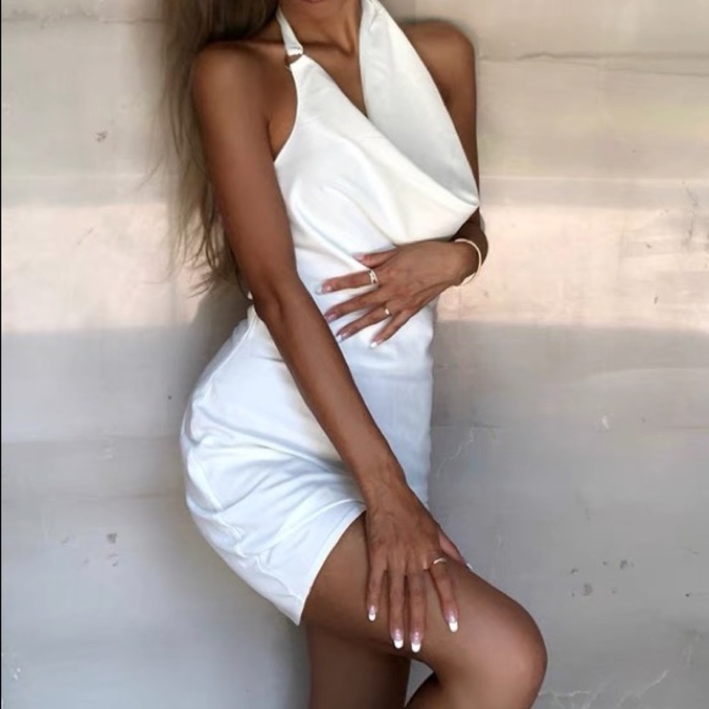 knee length dresses for ladies Azusa Ruffle Trim Lace Mini Dress White main image 0